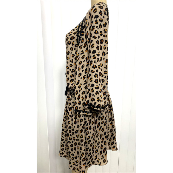 Kobi Halperin Dress Mini Leopard Silk Animal Natural Tassel Silk 3/4 Sle… - Picture 7 of 10